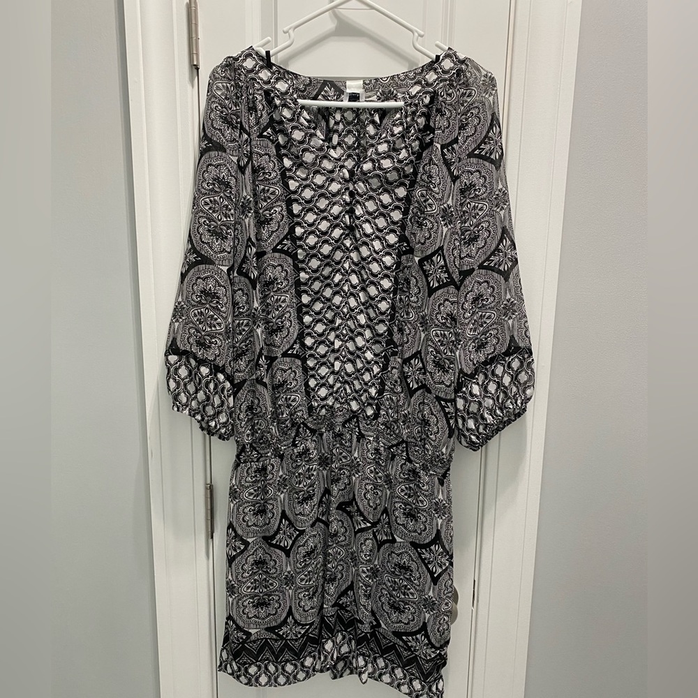 Cache black and white print dress with cami slip